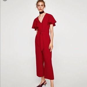 🎀NWOT Zara Red Jumpsuit With Front Bow🎀